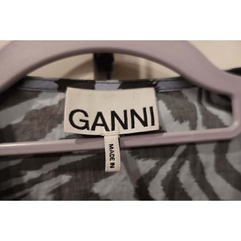 GANNI Printed Cotton Poplin Top In Forever Blue Size 36 - Picture 6 of 12